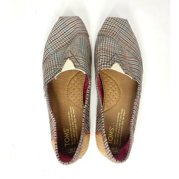 Toms Classic Academy Multi Plaid Slip On Shoes Flats Browns Corduroy Women 7 - Picture 6 of 9